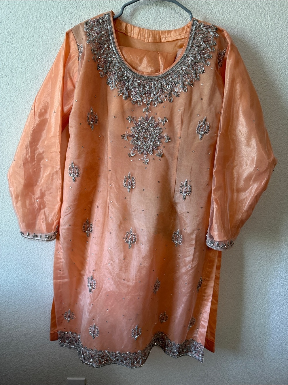 Girls Peach Embellished Party Dress